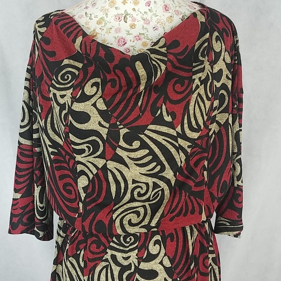 NEW Coldwater Creek Women Cowl Neck Dress Red Tan Black Sz 6 - Picture 2 of 9